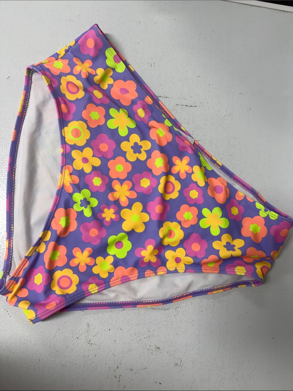 High Waisted Purple Floral Bikini Bottoms Neon Flower Print Size XL - PINK LILY